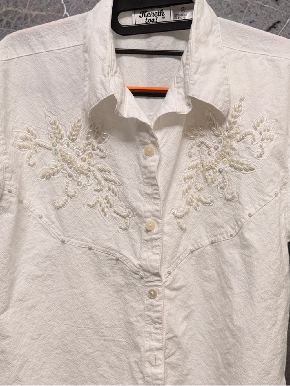 Keneth Too Vintage 80s Embroidered Western Yoke White SS Button Up Shirt Small - Picture 3 of 5